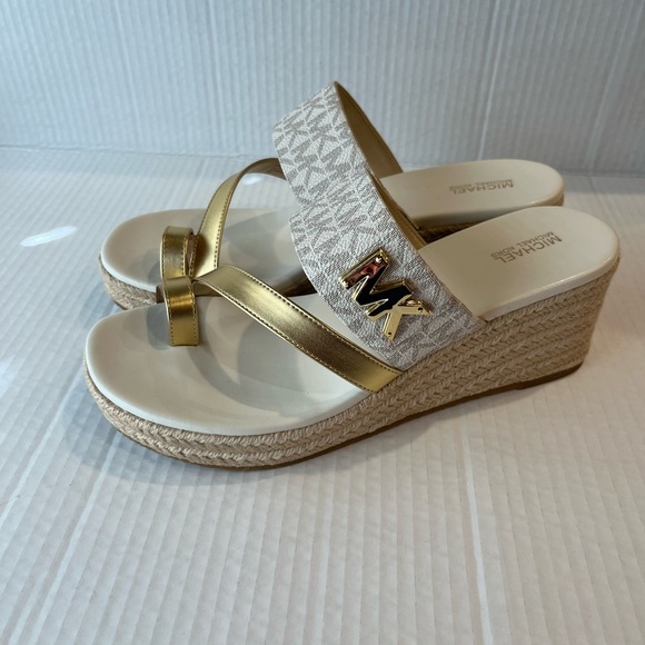 Michael Kors Gold and Cream Wedge Sandals - Picture 1 of 4